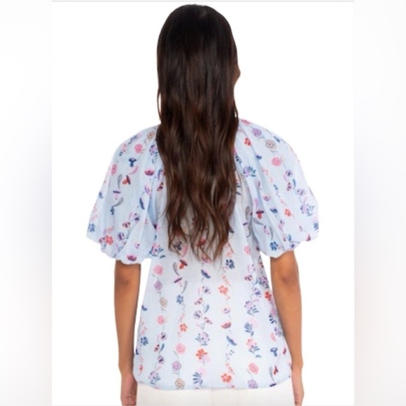 BANJANAN Santos Top in Misty Floral Blue Puff Sleeve Flowers Medium - Picture 5 of 7